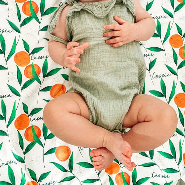 Botanical Orange Personalised Swaddle Blanket